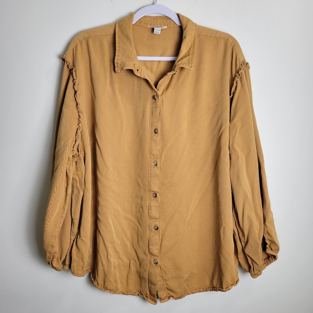 CATO‎ Boho Ruffle Mustard Yellow Puff Sleeve Blouse 22/24W